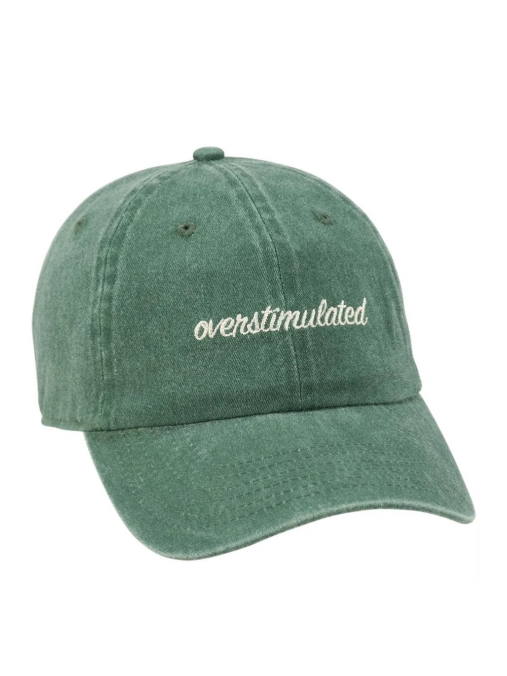 NWT Overstimulated Embroidered Green Baseball Cap, Unisex One Size, Adjustable